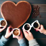 A big heart with grind coffee and different types of coffee in a cup