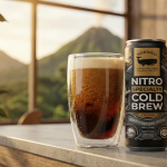 Nordico nitro cold brew can and glass – nitro cold brew Costa Rica RTD hero image